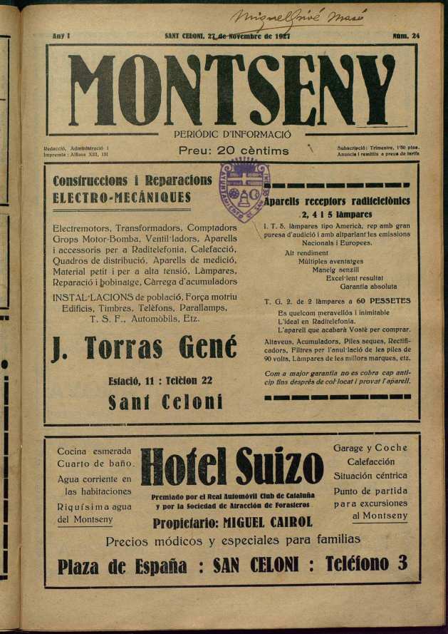 Montseny, 27/11/1927 [Issue]
