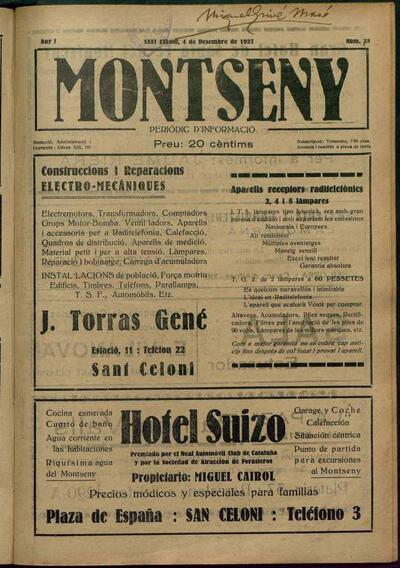 Montseny, 4/12/1927 [Ejemplar]
