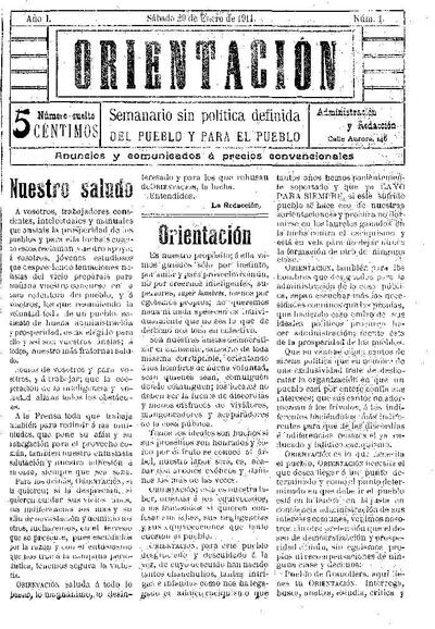 Orientación, 29/1/1911 [Issue]