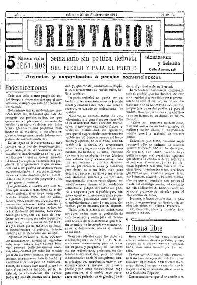 Orientación, 25/2/1911 [Issue]