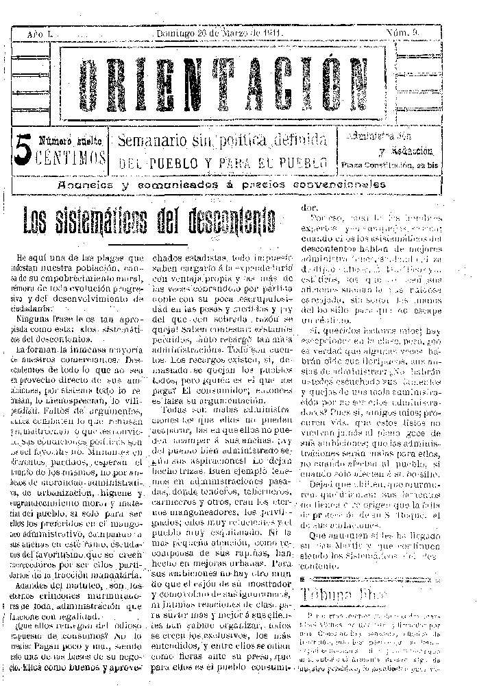 Orientación, 26/3/1911 [Issue]