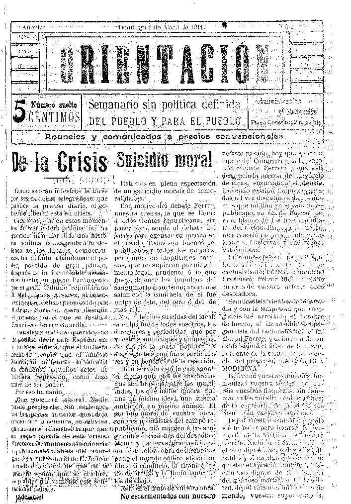 Orientación, 2/4/1911 [Issue]