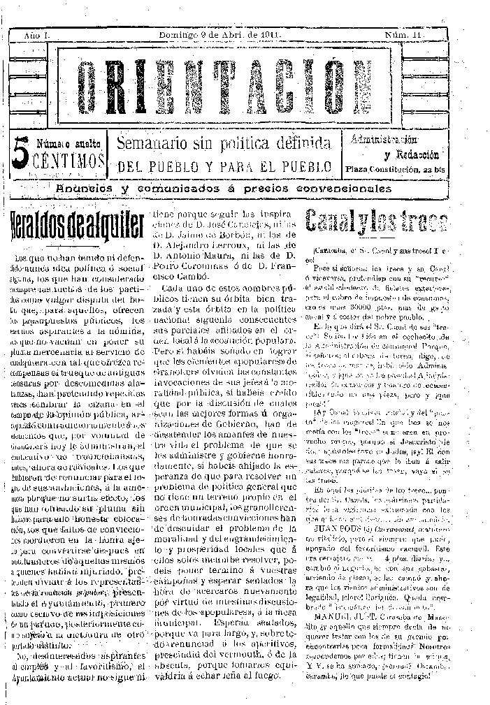 Orientación, 9/4/1911 [Exemplar]