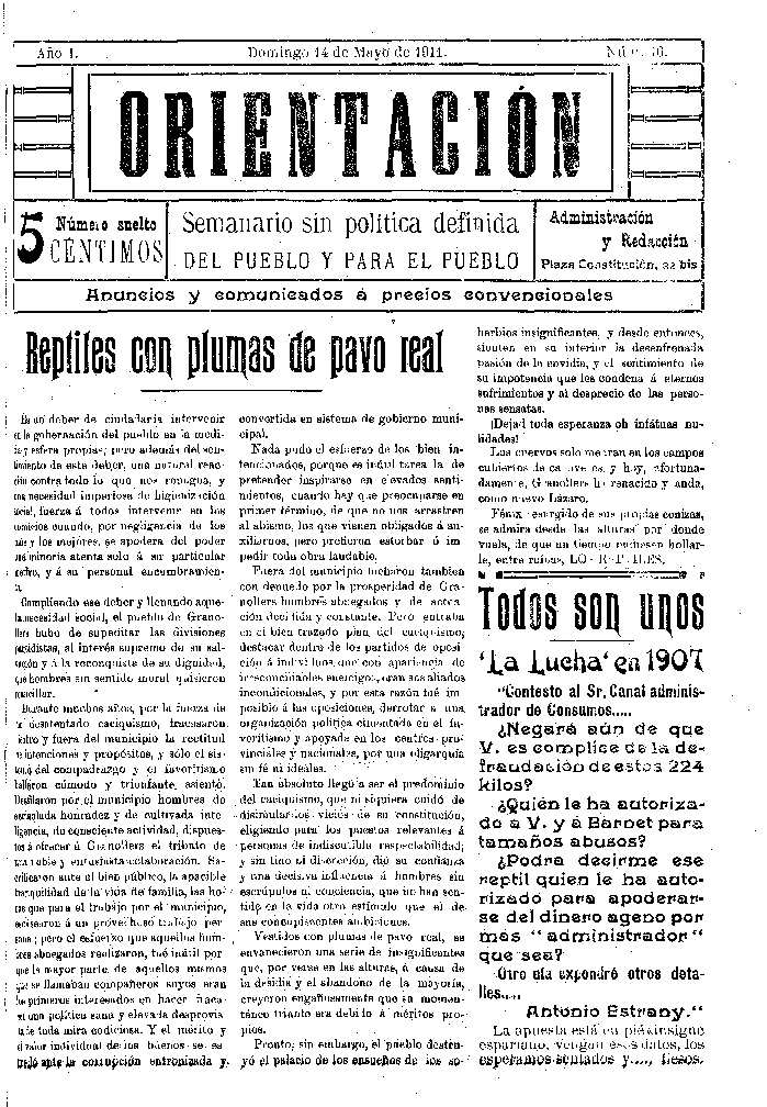 Orientación, 14/5/1911 [Issue]