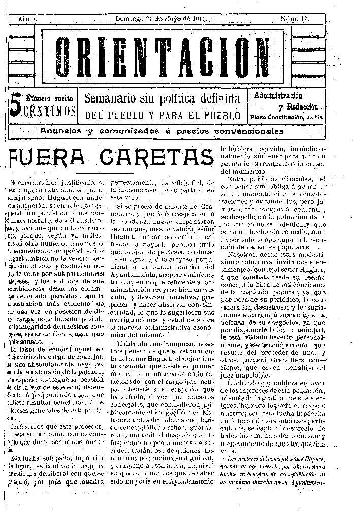 Orientación, 21/5/1911 [Exemplar]