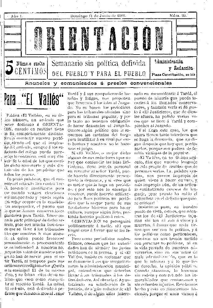 Orientación, 11/6/1911 [Issue]