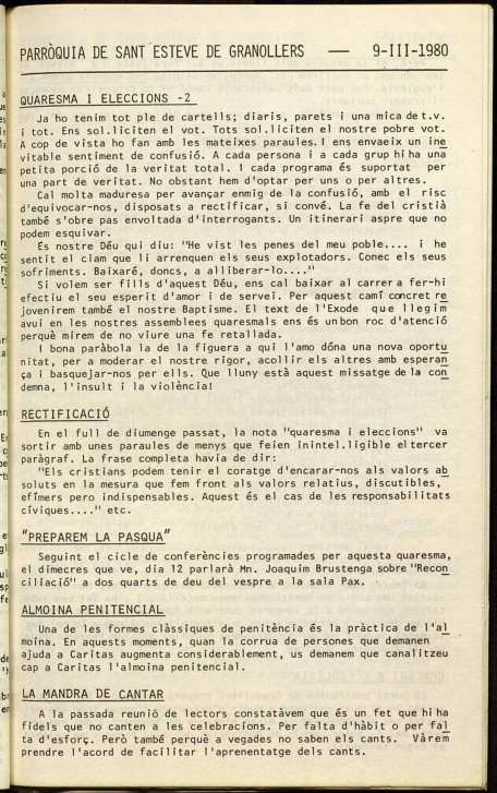 Parròquia de Sant Esteve, 9/3/1980 [Ejemplar]