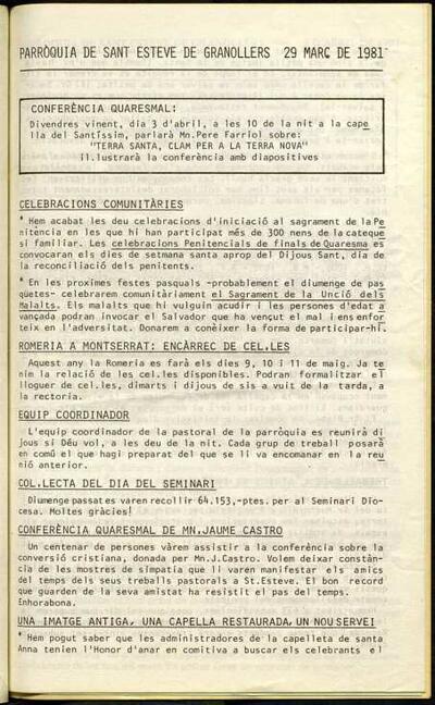 Parròquia de Sant Esteve, 29/3/1981 [Issue]
