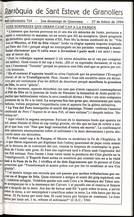 Parròquia de Sant Esteve, 27/2/1994 [Exemplar]