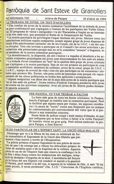 Parròquia de Sant Esteve, 10/4/1994 [Exemplar]