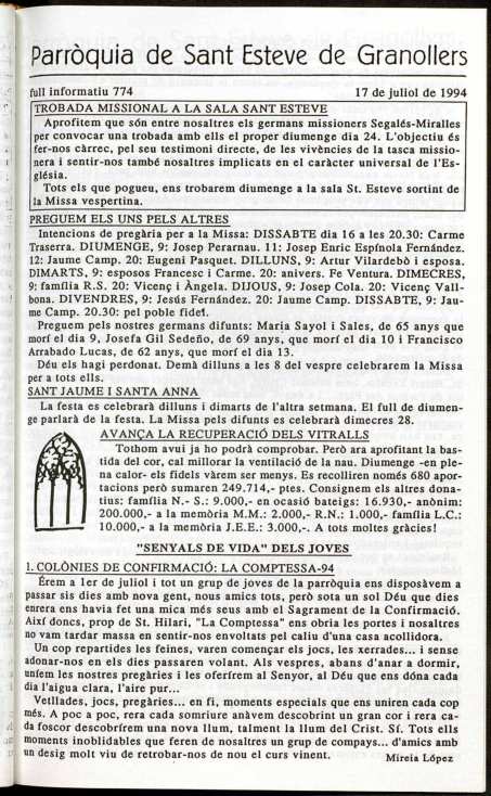 Parròquia de Sant Esteve, 17/7/1994 [Exemplar]