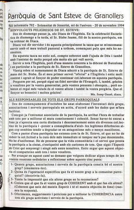 Parròquia de Sant Esteve, 20/11/1994 [Exemplar]