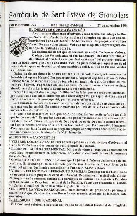 Parròquia de Sant Esteve, 27/11/1994 [Exemplar]