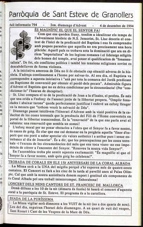 Parròquia de Sant Esteve, 4/12/1994 [Exemplar]