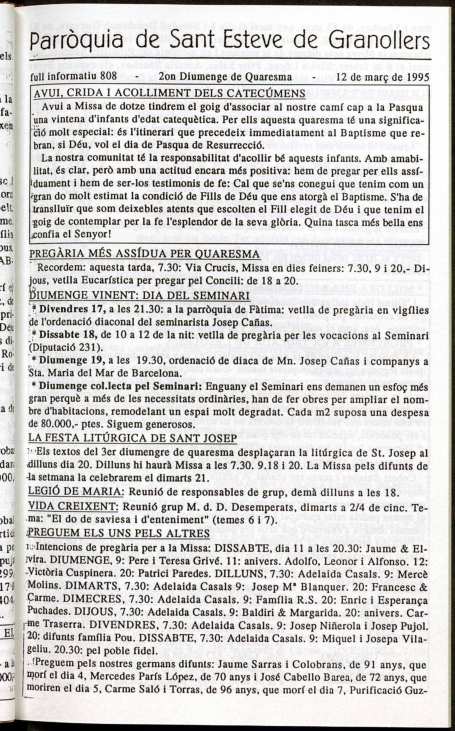 Parròquia de Sant Esteve, 12/3/1995 [Exemplar]