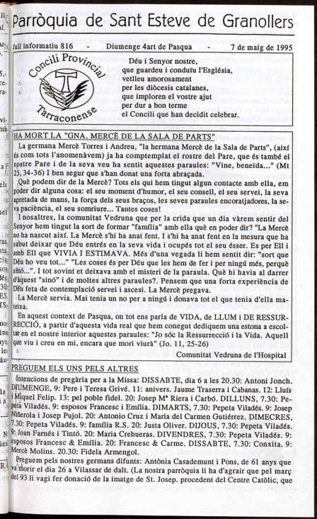 Parròquia de Sant Esteve, 7/5/1995 [Exemplar]