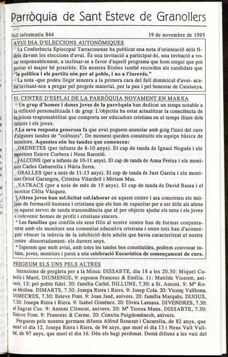 Parròquia de Sant Esteve, 19/11/1995 [Exemplar]