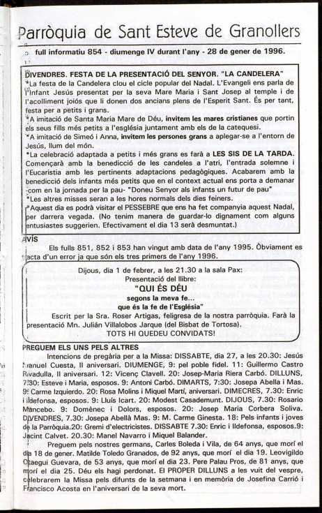 Parròquia de Sant Esteve, 28/1/1996 [Exemplar]