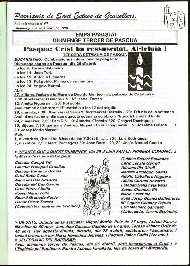 Parròquia de Sant Esteve, 26/4/1998 [Issue]