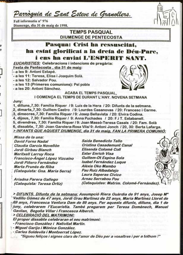 Parròquia de Sant Esteve, 31/5/1998 [Issue]