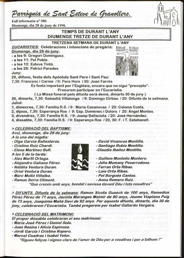 Parròquia de Sant Esteve, 28/6/1998 [Issue]