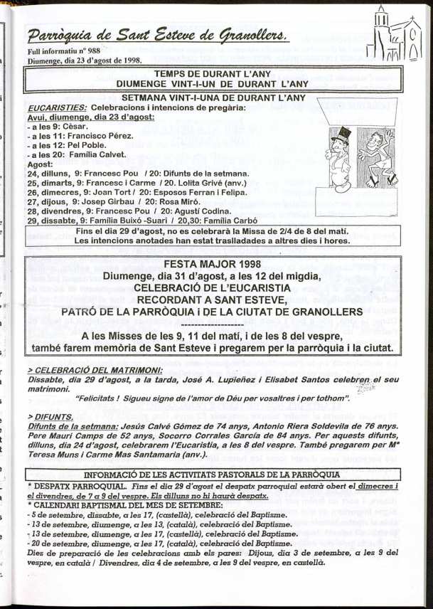 Parròquia de Sant Esteve, 23/8/1998 [Issue]