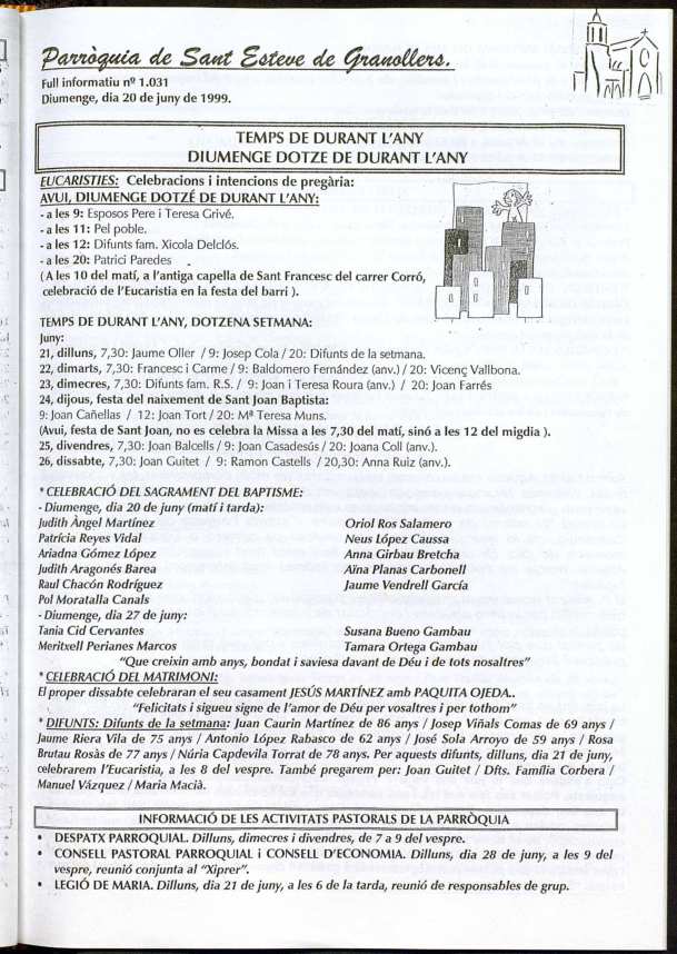 Parròquia de Sant Esteve, 20/6/1999 [Issue]