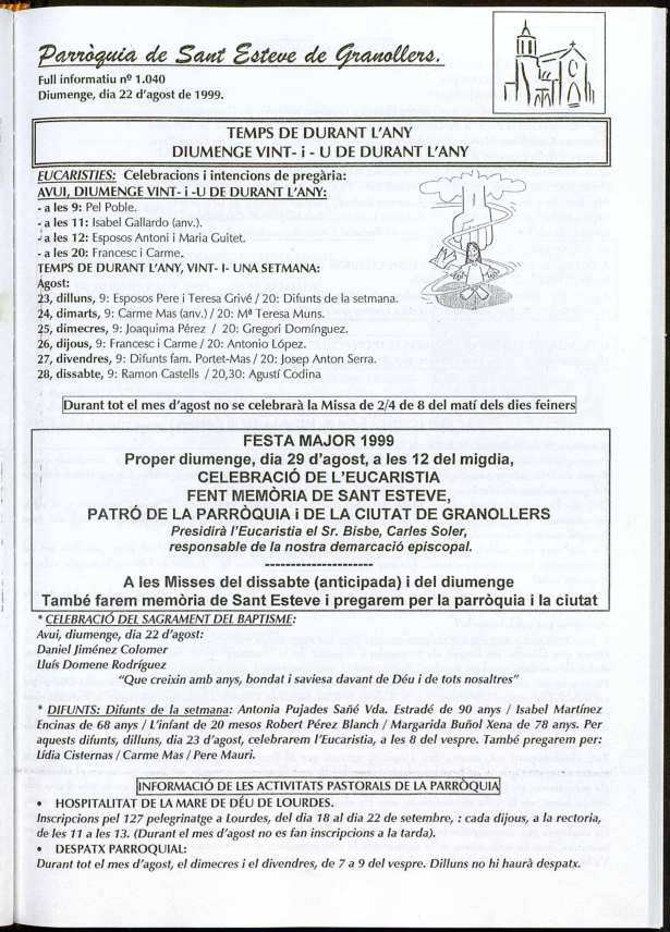 Parròquia de Sant Esteve, 22/8/1999 [Issue]