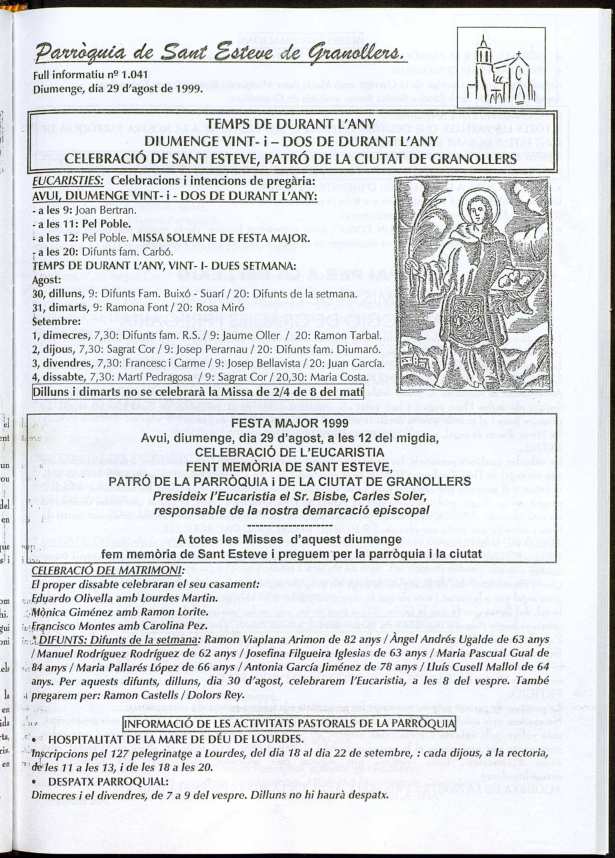 Parròquia de Sant Esteve, 29/8/1999 [Ejemplar]