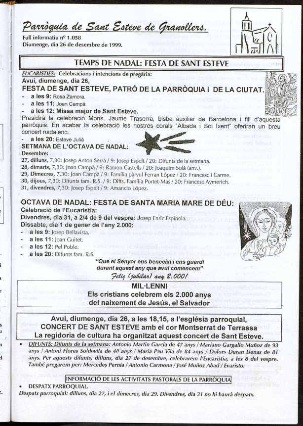 Parròquia de Sant Esteve, 26/12/1999 [Ejemplar]