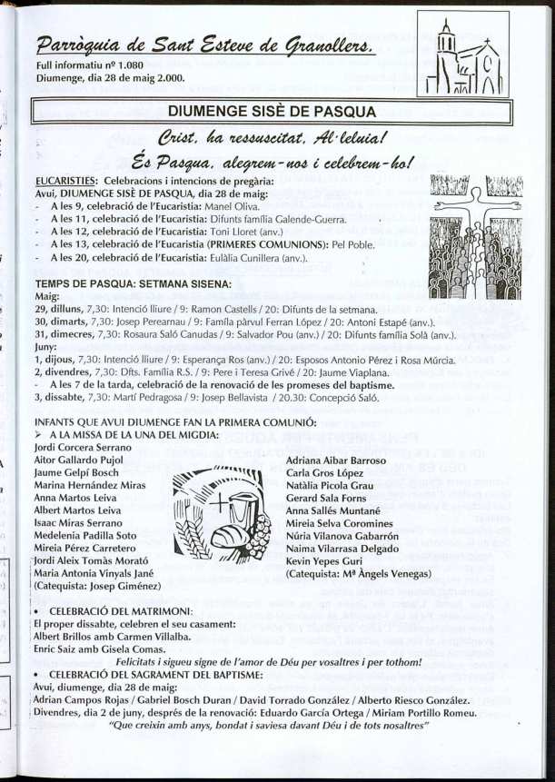 Parròquia de Sant Esteve, 28/5/2000 [Issue]