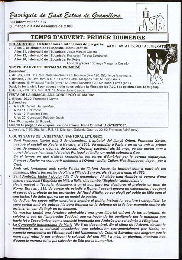 Parròquia de Sant Esteve, 3/12/2000 [Issue]
