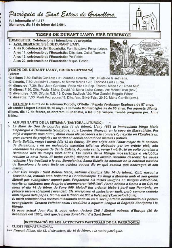 Parròquia de Sant Esteve, 11/2/2001 [Issue]