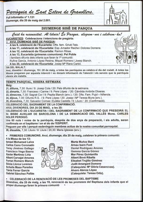 Parròquia de Sant Esteve, 20/5/2001 [Issue]