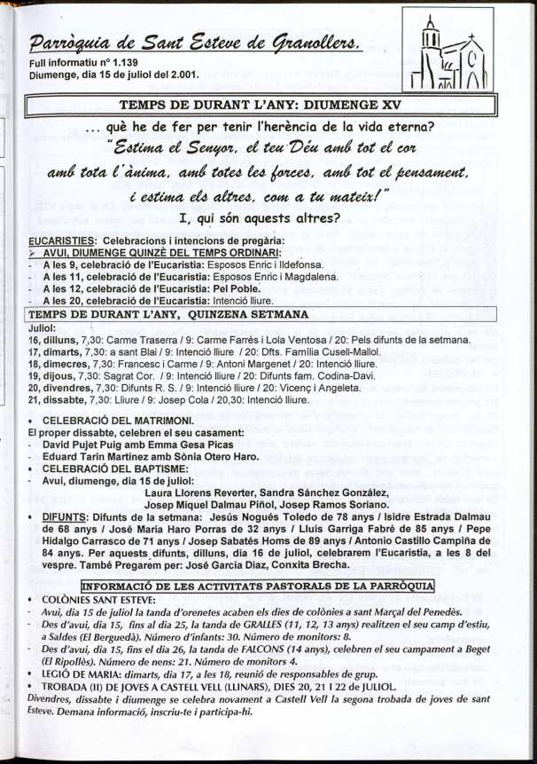 Parròquia de Sant Esteve, 15/7/2001 [Issue]