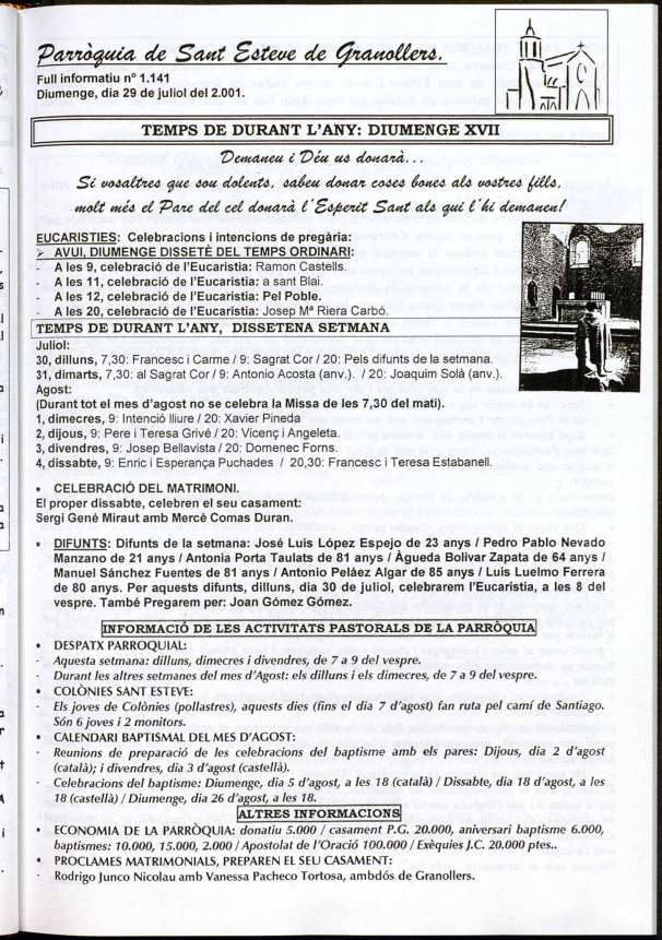 Parròquia de Sant Esteve, 29/7/2001 [Issue]
