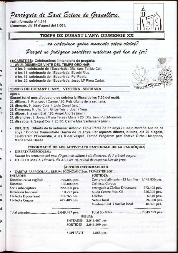 Parròquia de Sant Esteve, 19/8/2001 [Issue]
