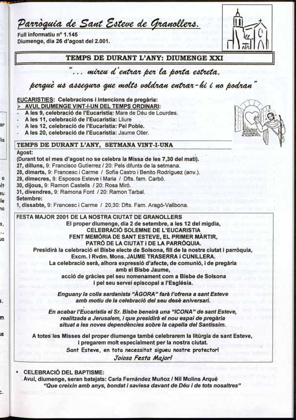 Parròquia de Sant Esteve, 26/8/2001 [Issue]