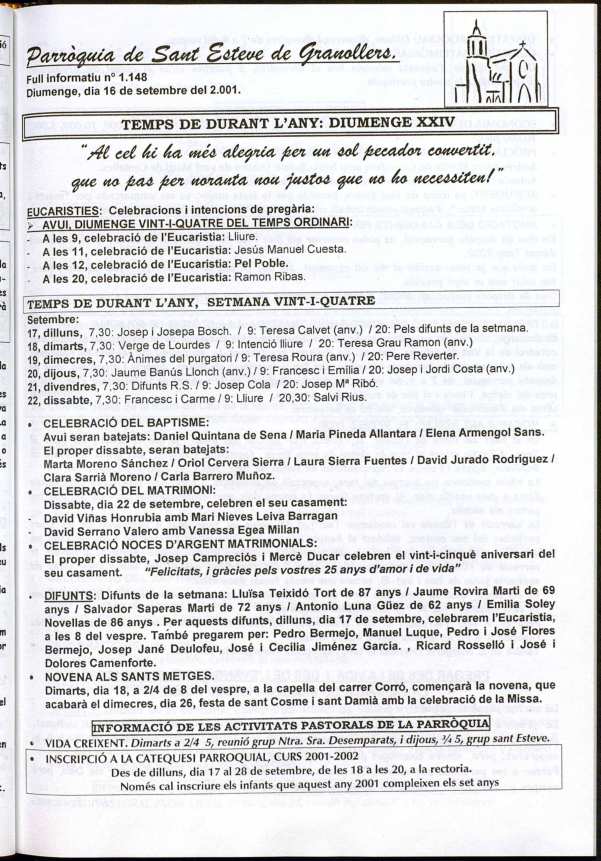 Parròquia de Sant Esteve, 16/9/2001 [Issue]