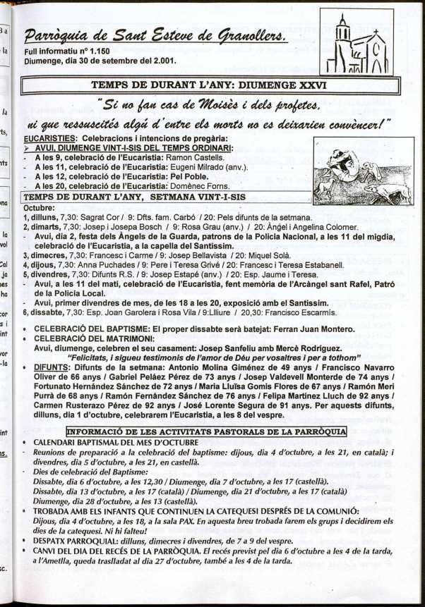 Parròquia de Sant Esteve, 30/9/2001 [Issue]