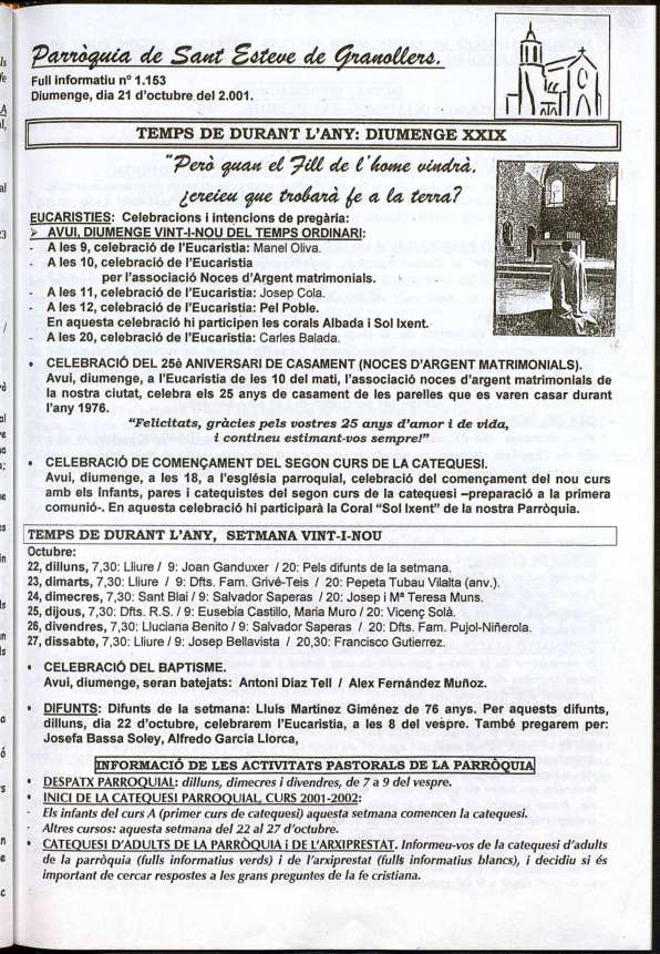 Parròquia de Sant Esteve, 21/10/2001 [Issue]