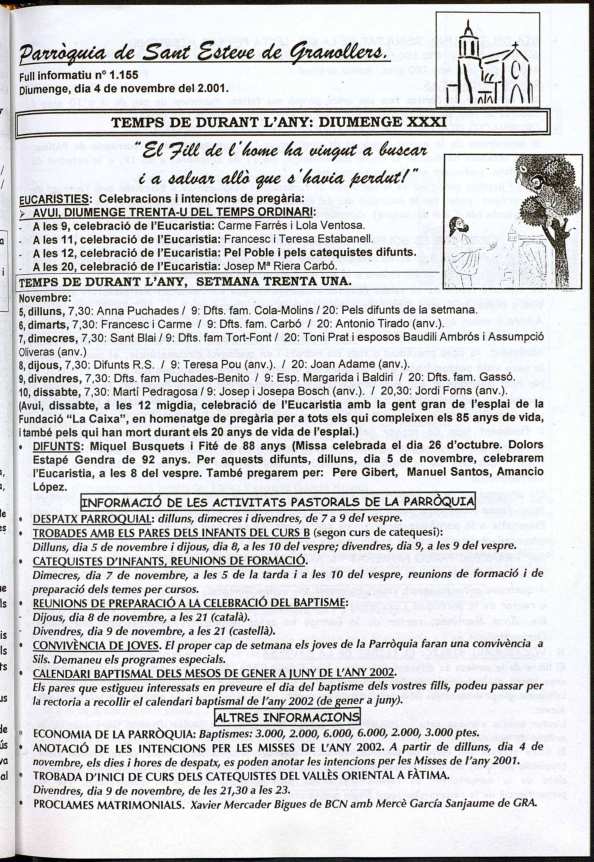 Parròquia de Sant Esteve, 4/11/2001 [Issue]