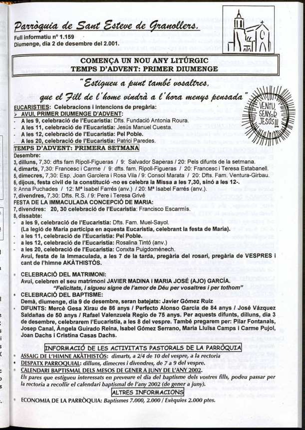 Parròquia de Sant Esteve, 2/12/2001 [Issue]