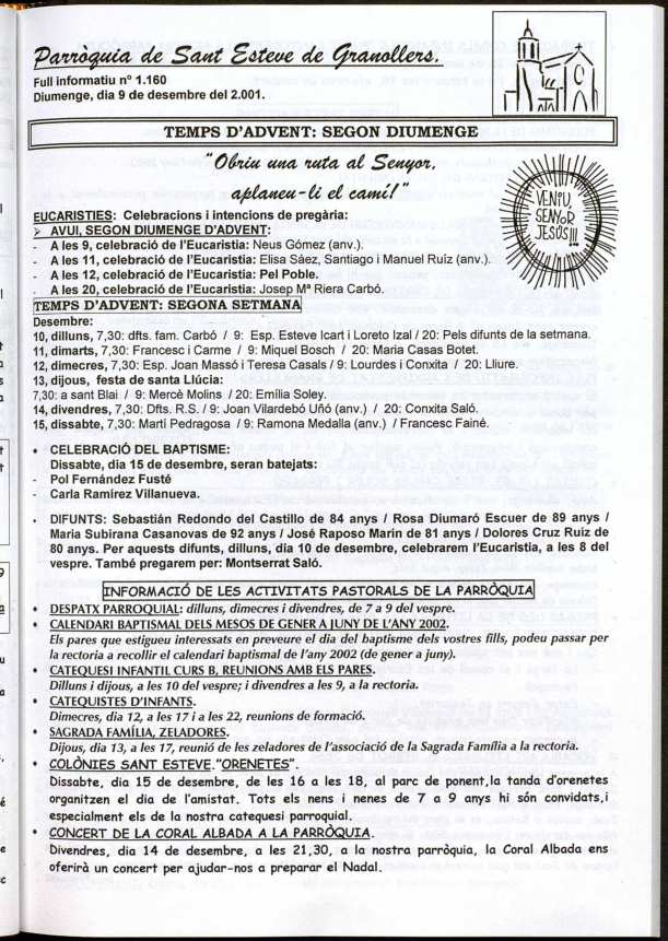 Parròquia de Sant Esteve, 9/12/2001 [Issue]
