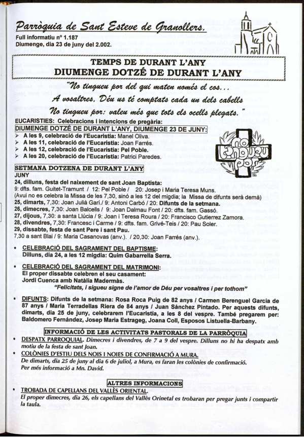 Parròquia de Sant Esteve, 23/6/2002 [Issue]
