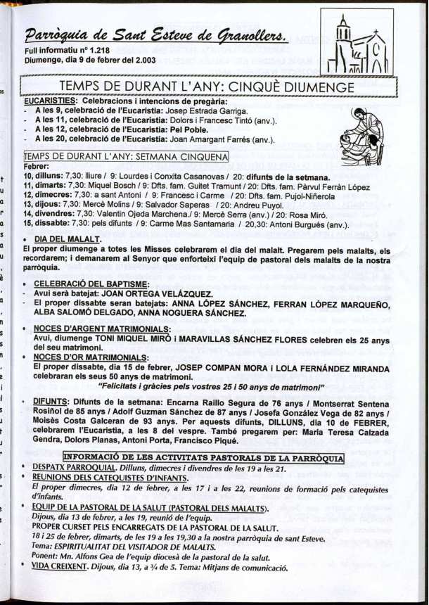 Parròquia de Sant Esteve, 9/2/2003 [Issue]