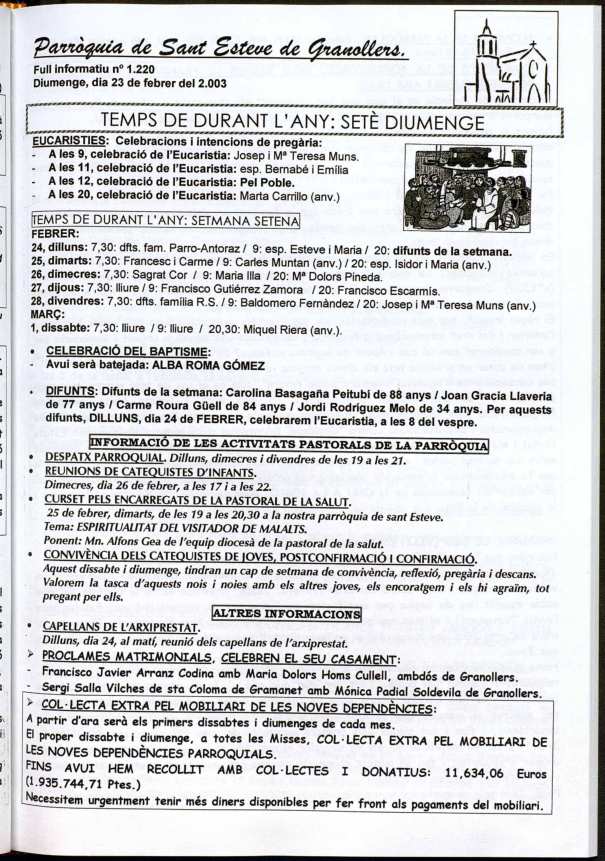 Parròquia de Sant Esteve, 23/2/2003 [Issue]
