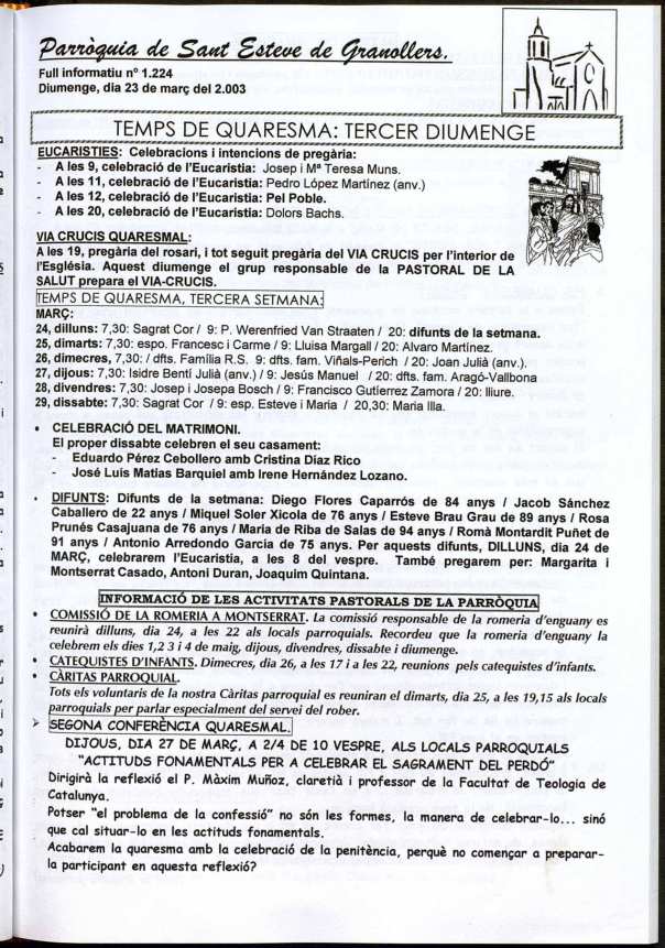 Parròquia de Sant Esteve, 23/3/2003 [Issue]