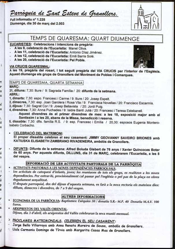 Parròquia de Sant Esteve, 30/3/2003 [Issue]
