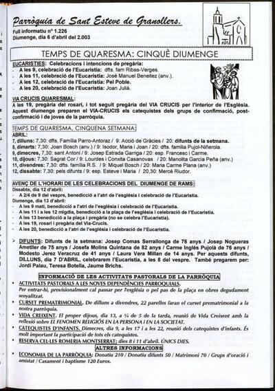 Parròquia de Sant Esteve, 6/4/2003 [Issue]